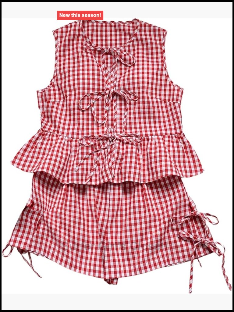 Women's 2 Piece Shorts Set Bow Tie Front Tank Top Baggy Shorts Summer Outfit